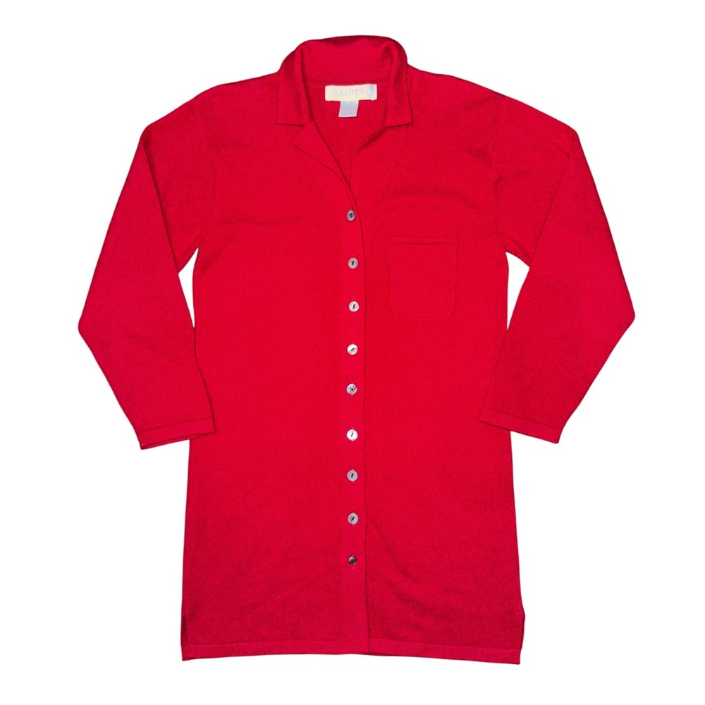 Arlotta Cashmere Long Red Cardigan Duster‎ Sweater Minimalist Quiet Luxury